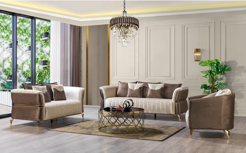 Leina Ivory/Coffee Velvet Sofa & Loveseat