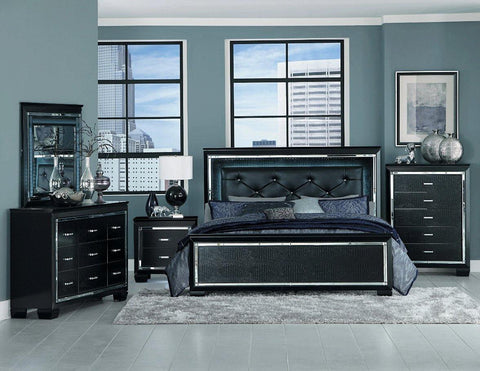 Allura Black LED Panel Bedroom Set - Olivia Furniture