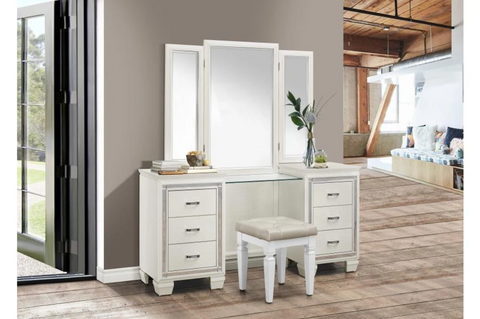 Allura White Vanity Set with Stool - Olivia Furniture
