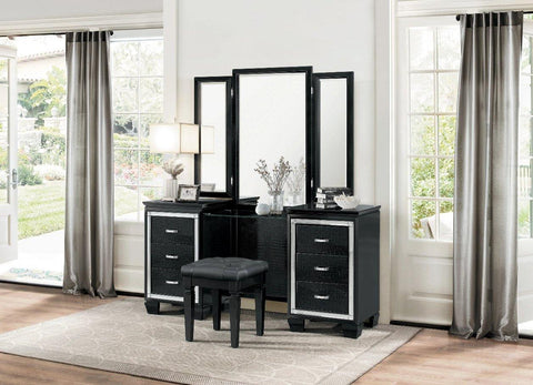 Allura Black Vanity Set with Stool - Olivia Furniture