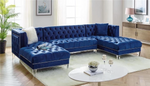 Prada Blue Velvet Double Chaise Sectional - Olivia Furniture