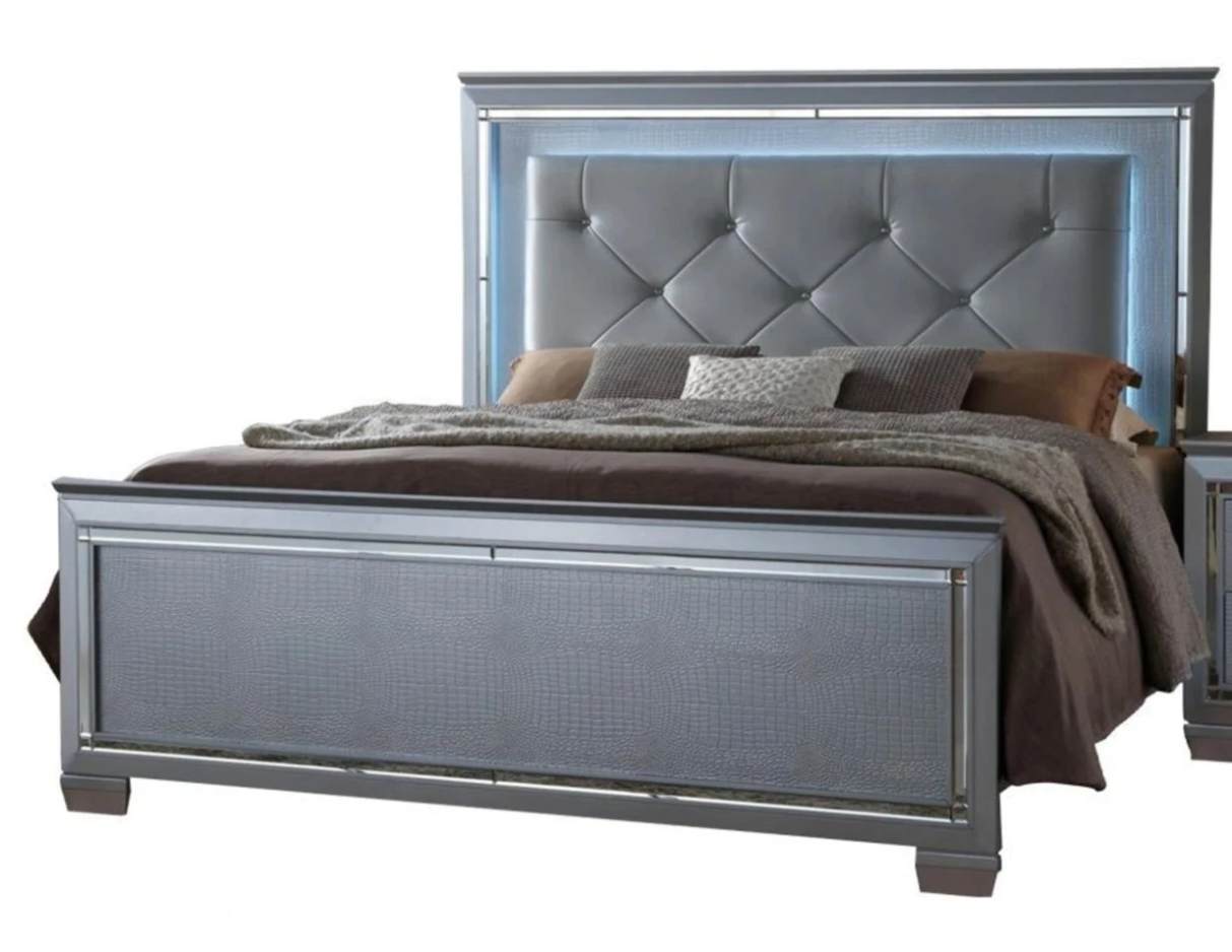 Lillian Silver LED Panel Bedroom Set - Olivia Furniture Lillian Silver LED Panel Bedroom Set - Olivia Furniture