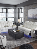Party Time White LED Power Reclining Living Room Set with Adjustable Headrest - Olivia Furniture