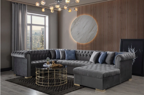 Luxen Velvet Gray RAF Chaise Sectional - Olivia Furniture