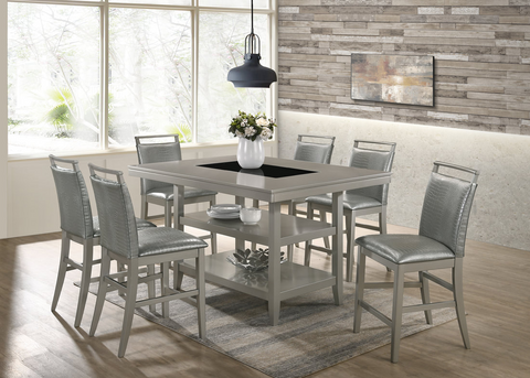 Tommy Silver - Counter Height Table & 6 Chairs Set - Olivia Furniture