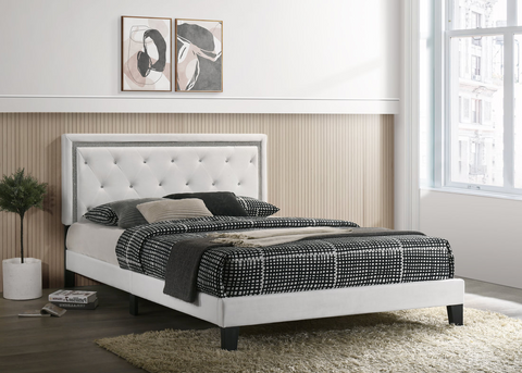 HH910 White Pu Queen Size Platform Bed - Olivia Furniture