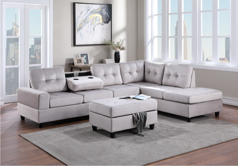 21Heights Sectional Storage Ottoman Silver - Olivia Furniture