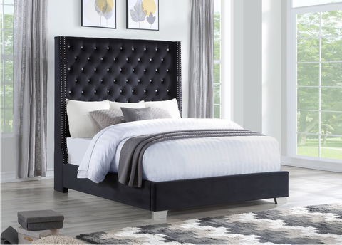 HH328 6ft Diamond Black Queen Size Bed - Olivia Furniture