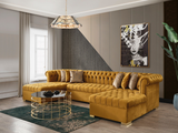 Lauren Velvet Mustard Double Chaise Sectional - Olivia Furniture