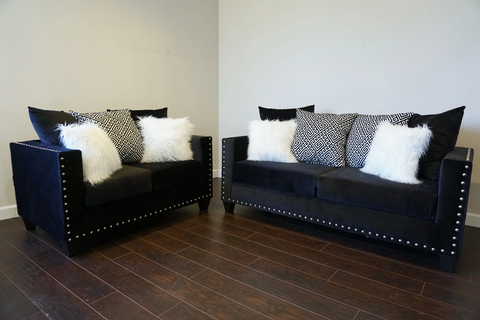 210 - 2PC Black Sofa & Loveseat - Olivia Furniture