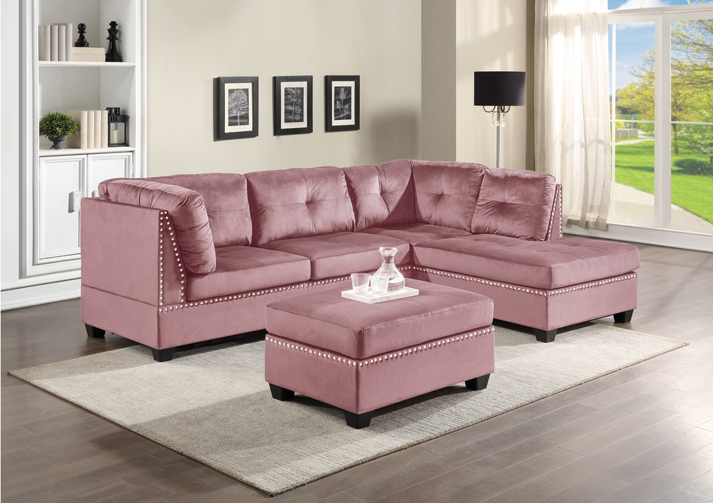 Sienna Pink Velvet Sectional Ottoman Set Olivia Furniture