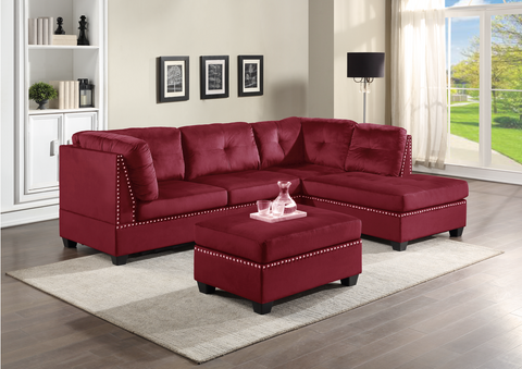 Sienna Red Velvet Sectional Ottoman Set - Olivia Furniture