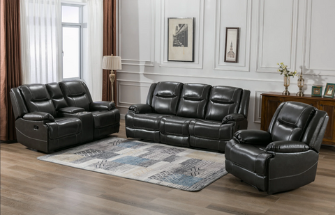 Rose Grey Top Grain Leather 3Pcs Reclining Set - Olivia Furniture