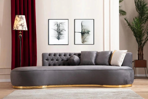 Ella Gray Velvet Chaise Lounge - Olivia Furniture
