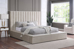 France Beige Velvet Queen Storage Platform Bed - Olivia Furniture