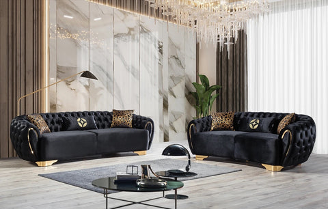 Victoria Black Velvet Sofa & Loveseat - Olivia Furniture