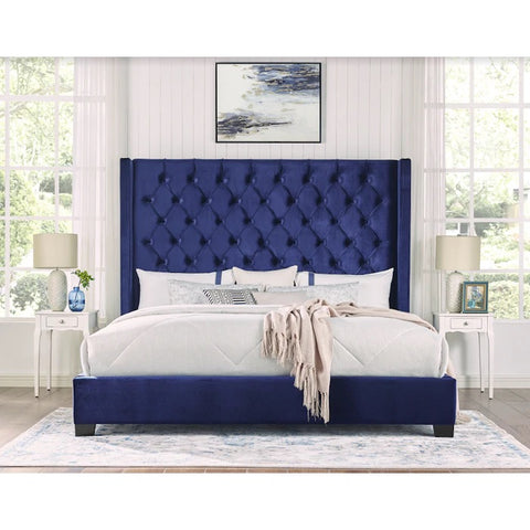 SH229BLU-1 Queen Size Bed with Blue Fabric - Olivia Furniture