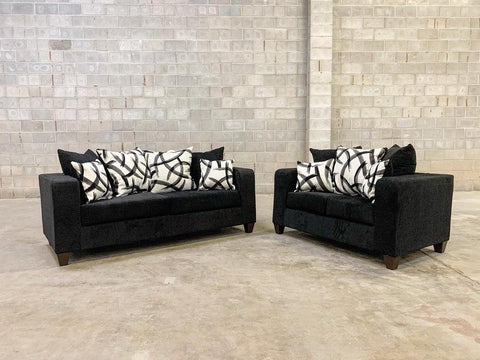 110 - Black Sofa & Loveseat - Olivia Furniture