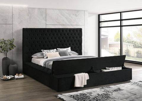 Paris Black Velvet Queen Storage Platform Bed - Olivia Furniture