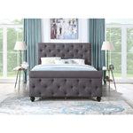 SH290 Upholstered Bed Frame With Tufted Headboard & Footboard Modern Dark Gray