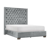 Velvet Queen Size Bed Gray | SH228GRY - Olivia Furniture