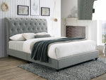 Janine Gray Queen Upholstered Platform Bed with USB Port - Olivia Furniture