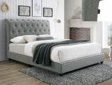 Janine Gray Queen Upholstered Platform Bed with USB Port - Olivia Furniture