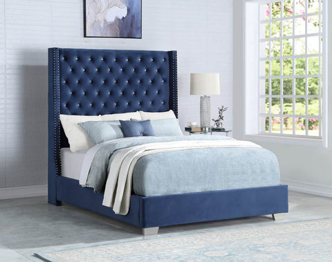 Velvet Blue 6 FT Queen Bed | HH327 - Olivia Furniture